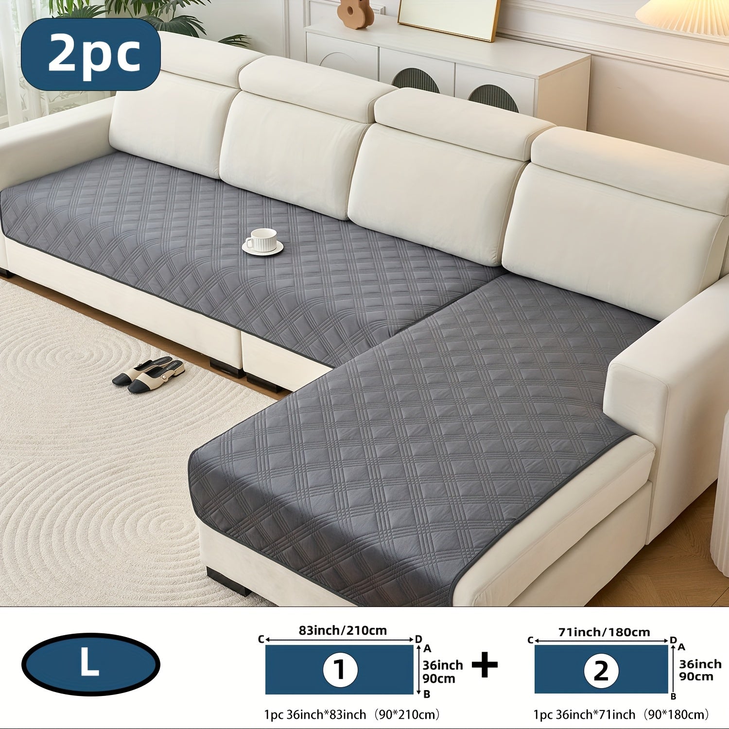 2pcs Modern Plaid Soundwave technology Embossed Sofa Cushion Compatible for L-Shaped Sofas - Scratch-Resistant, Anti-Slip Pet-Friendly & Couch Pads, Easy-Clean Cover (Machine Washable) Preserves Furniture Cleanliness, Upgrade
