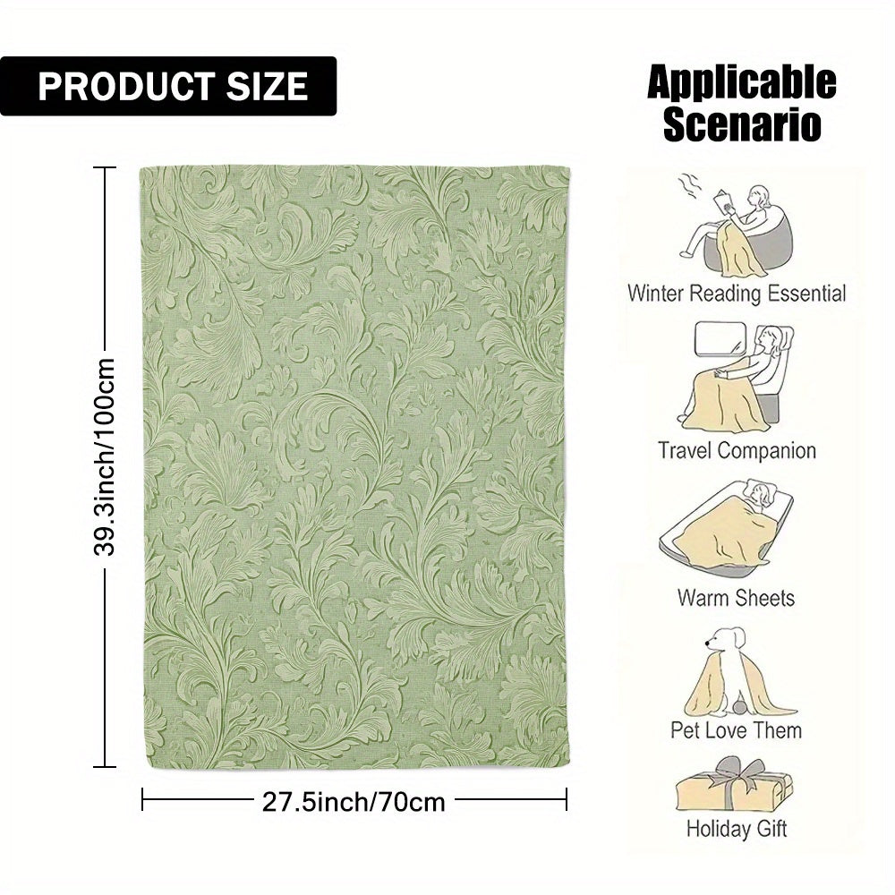 1pc a Vintage Floral Throw Blanket Featuring an Elegant Mint Green Design, Made from Ultra-Soft Flannel. This Decorative Cover Is Perfect for Couches And Beds, Making It a Luxurious Gift for Any Season