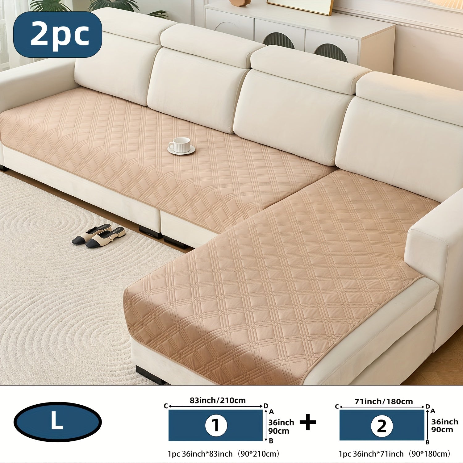 2pcs Modern Plaid Soundwave technology Embossed Sofa Cushion Compatible for L-Shaped Sofas - Scratch-Resistant, Anti-Slip Pet-Friendly & Couch Pads, Easy-Clean Cover (Machine Washable) Preserves Furniture Cleanliness, Upgrade