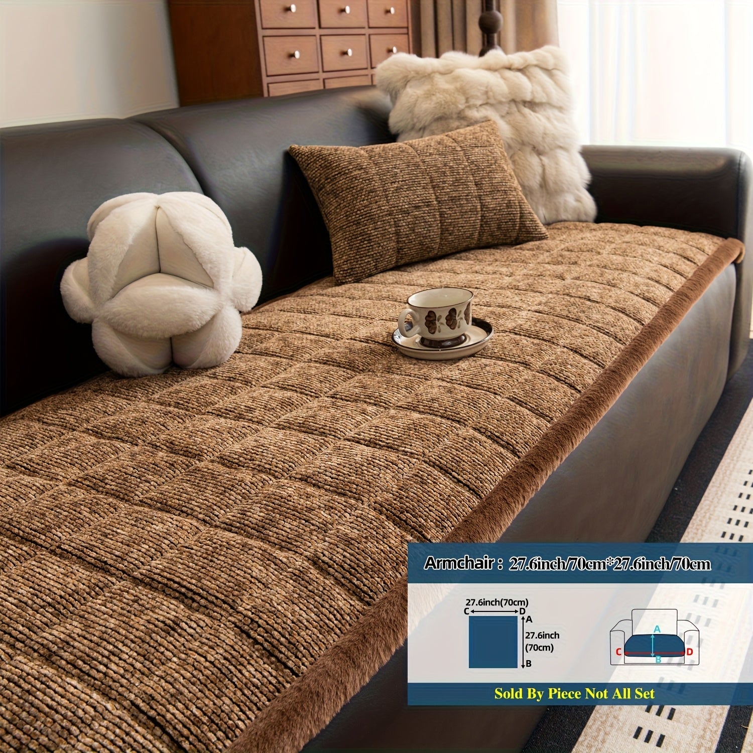 1pc Retro Plaid Thick Chenille Sofa Cushion, Multi-color Optional, Non-slip, Wear-resistant, Skin-friendly And Breathable, to Create A Retro High-end Comfortable Corner for The Living Room