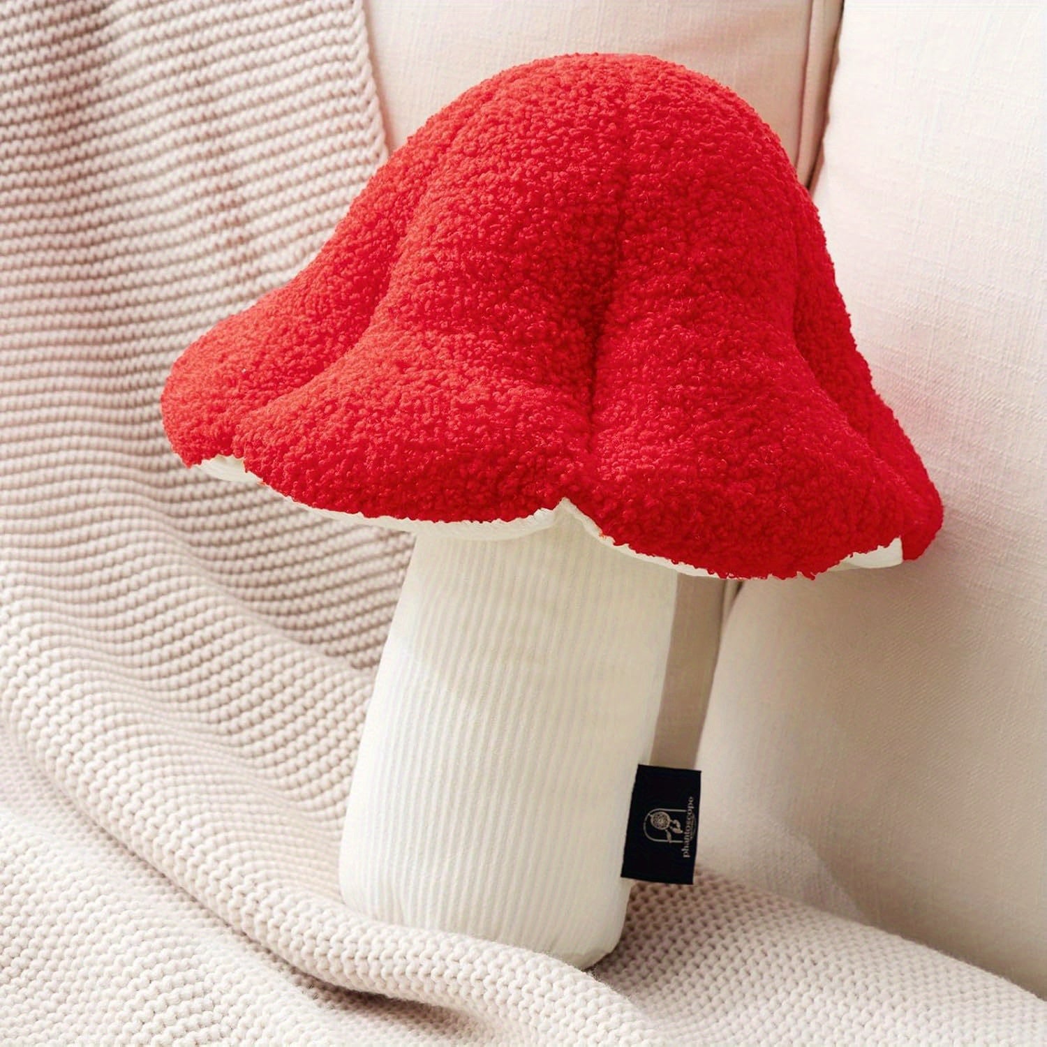 3D Mushroom Accent Pillow - Plush Teddy Fleece with Sculpted Contour for Indoor & Outdoor