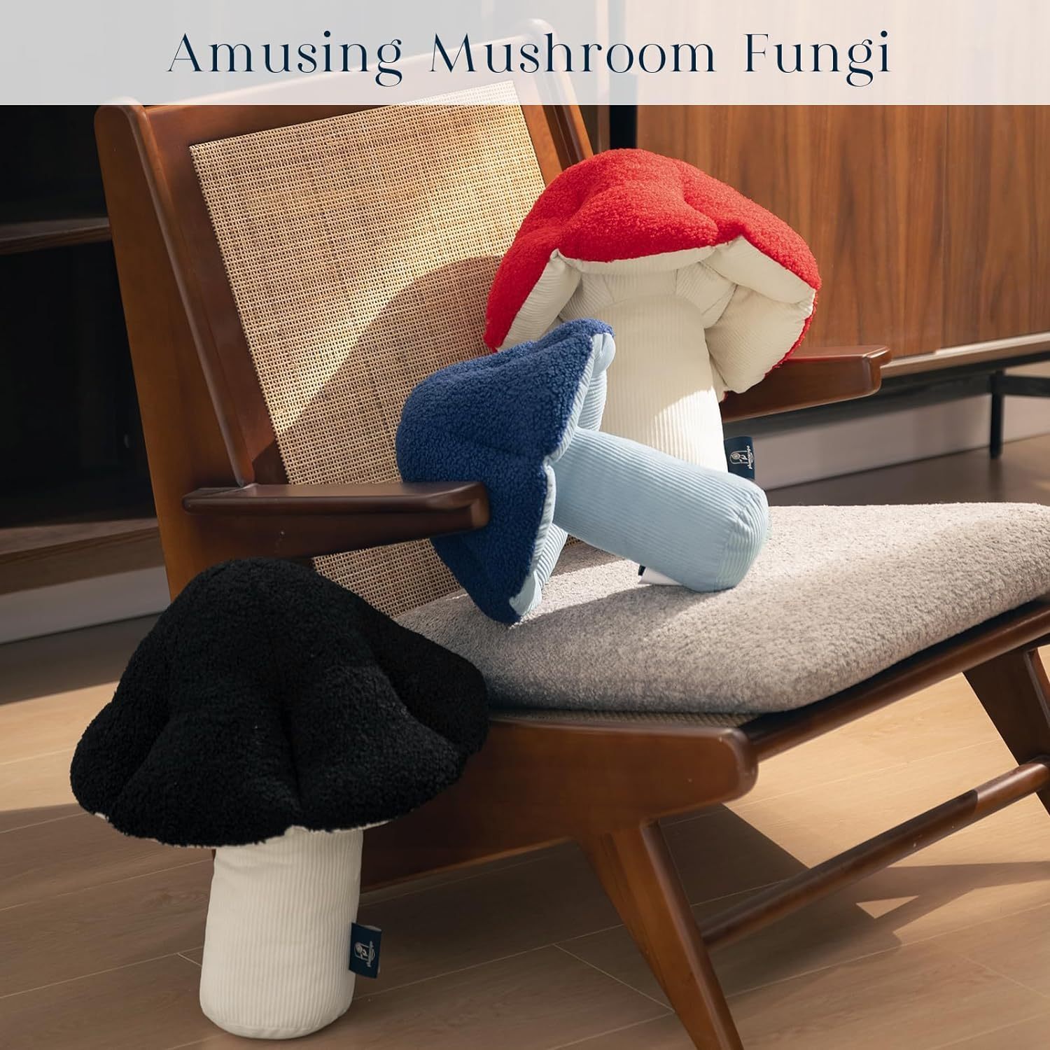 3D Mushroom Accent Pillow - Plush Teddy Fleece with Sculpted Contour for Indoor & Outdoor
