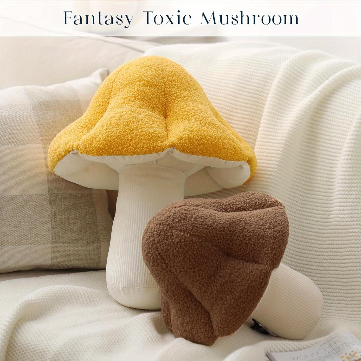 3D Mushroom Accent Pillow - Plush Teddy Fleece with Sculpted Contour for Indoor & Outdoor