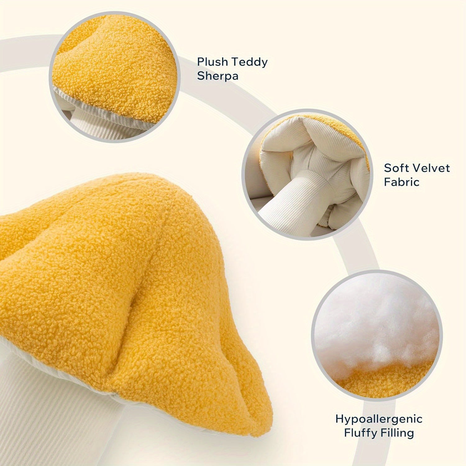 3D Mushroom Accent Pillow - Plush Teddy Fleece with Sculpted Contour for Indoor & Outdoor
