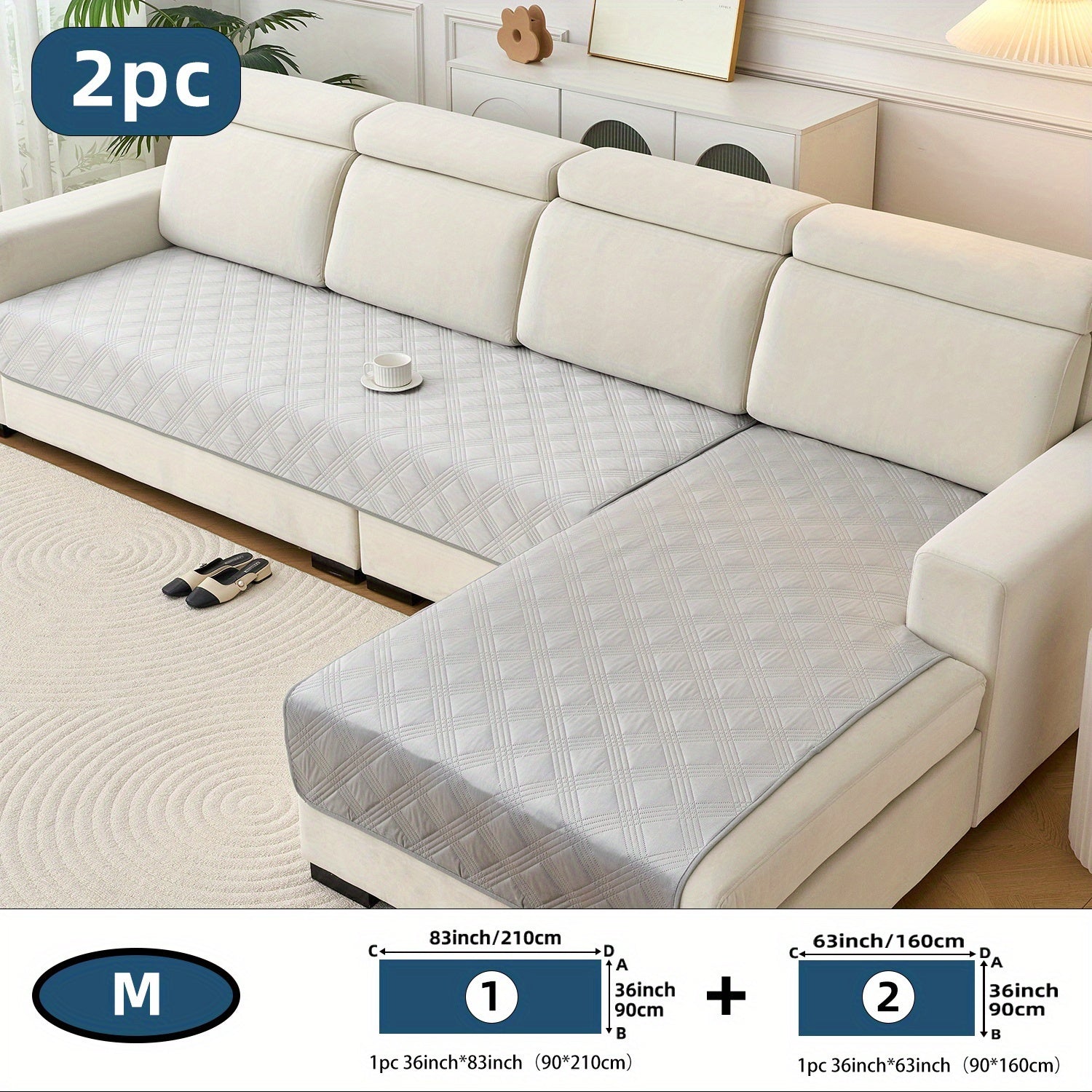2pcs Modern Plaid Soundwave technology Embossed Sofa Cushion Compatible for L-Shaped Sofas - Scratch-Resistant, Anti-Slip Pet-Friendly & Couch Pads, Easy-Clean Cover (Machine Washable) Preserves Furniture Cleanliness, Upgrade
