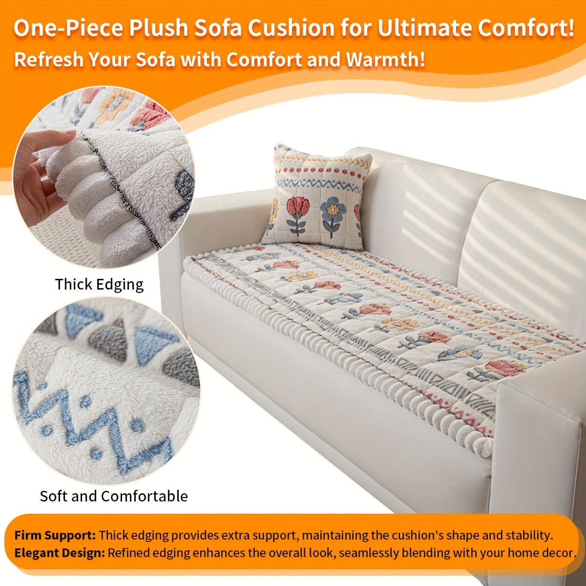 1pc Filled And Thickened Quilted Sofa Cushion with Spring White Flower Pattern, Including A Layered Polyester Shu Velveteen Thick Plush Sofa Cover, with Anti Slip Points On The Back for Use As A Floor Cushion And Living Room Sofa Decoration.