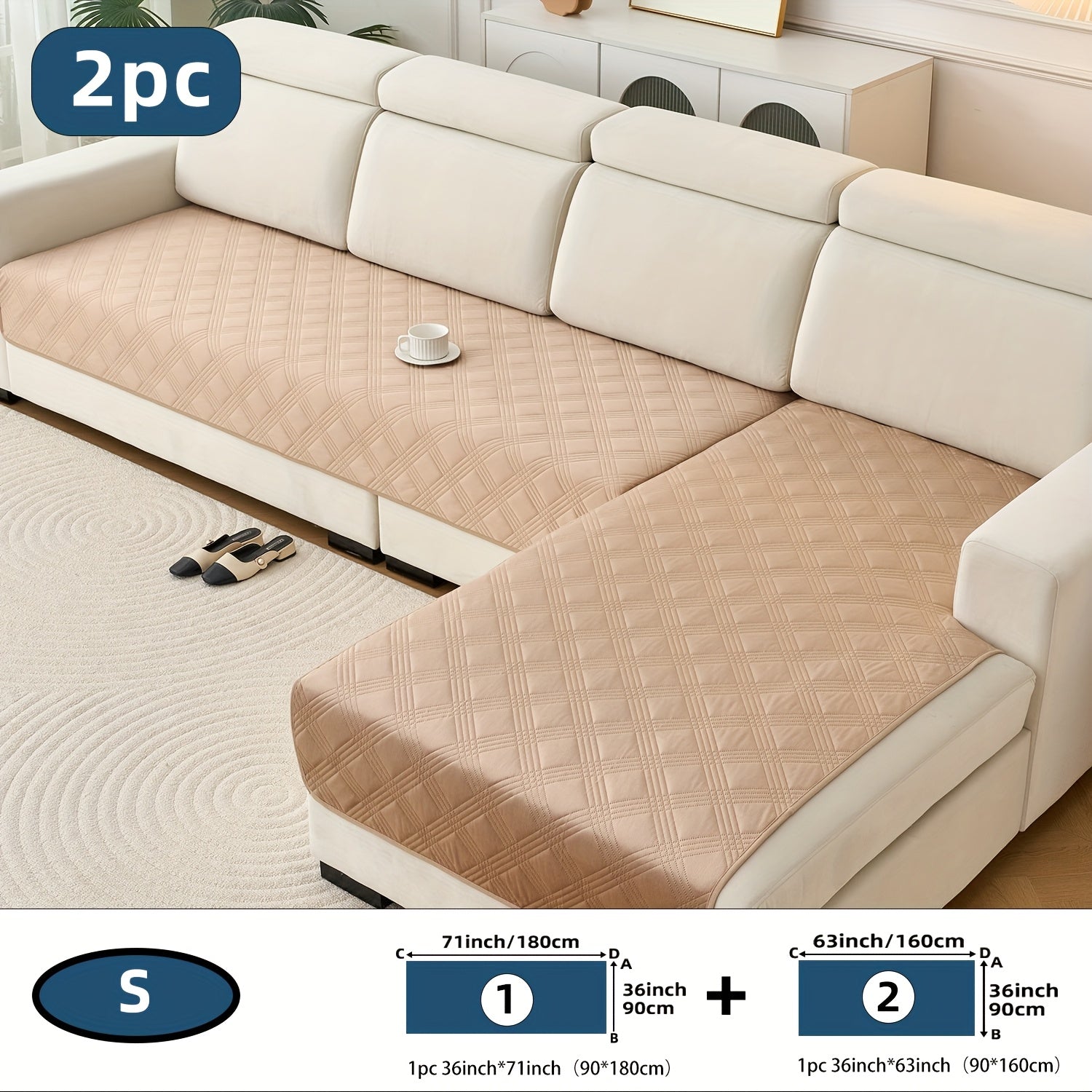 2pcs Modern Plaid Soundwave technology Embossed Sofa Cushion Compatible for L-Shaped Sofas - Scratch-Resistant, Anti-Slip Pet-Friendly & Couch Pads, Easy-Clean Cover (Machine Washable) Preserves Furniture Cleanliness, Upgrade