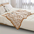 1pc Luxury Ultra-Soft Throw Blanket with Contemporary Geometric Jacquard Weave - Heavyweight 400-450gsm Bedspread Suitable for Sofa, Bed, Camping & Travel - All-Season Bed Cover in Golden (30s Thread Count)