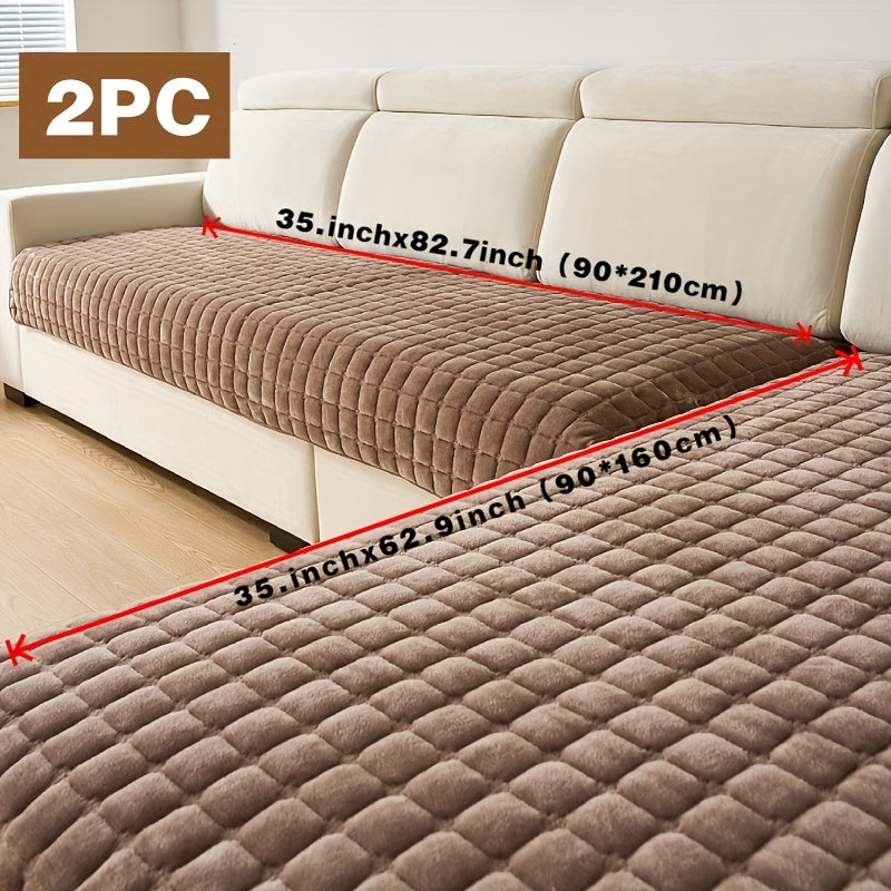 Flannel Sofa Cushion 2pcs Flannel Square Grid Sofa Cushion | Universal for All Seasons, Anti Slip Bottom, Suitable for L-shaped Noble Consort Combination Sofa Protection Decoration