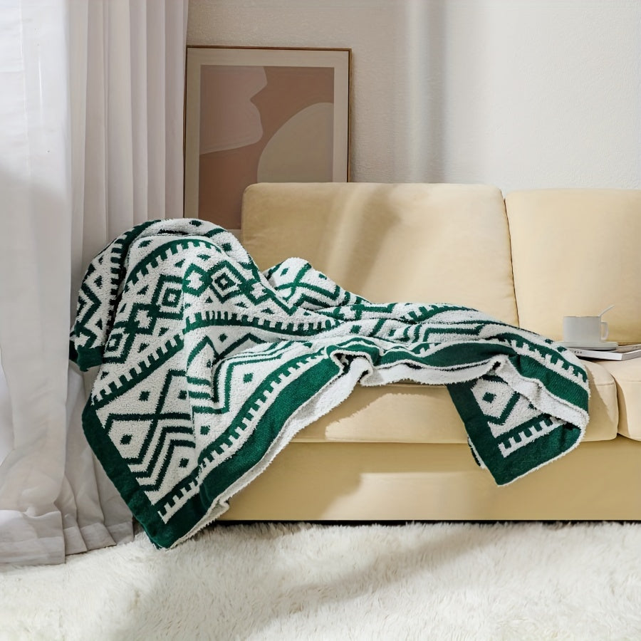 1pc Luxury Ultra-Soft Throw Blanket with Contemporary Geometric Jacquard Weave - Heavyweight 400-450gsm Bedspread Suitable for Sofa, Bed, Camping & Travel - All-Season Bed Cover in Golden (30s Thread Count)