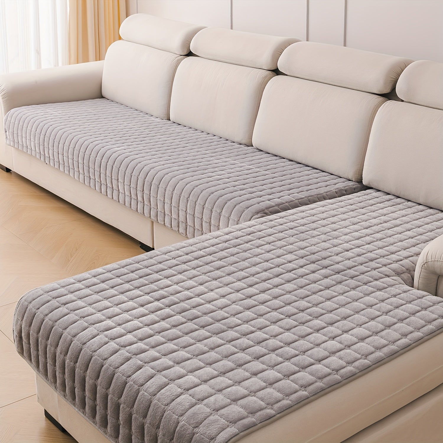 Flannel Sofa Cushion 2pcs Flannel Square Grid Sofa Cushion | Universal for All Seasons, Anti Slip Bottom, Suitable for L-shaped Noble Consort Combination Sofa Protection Decoration