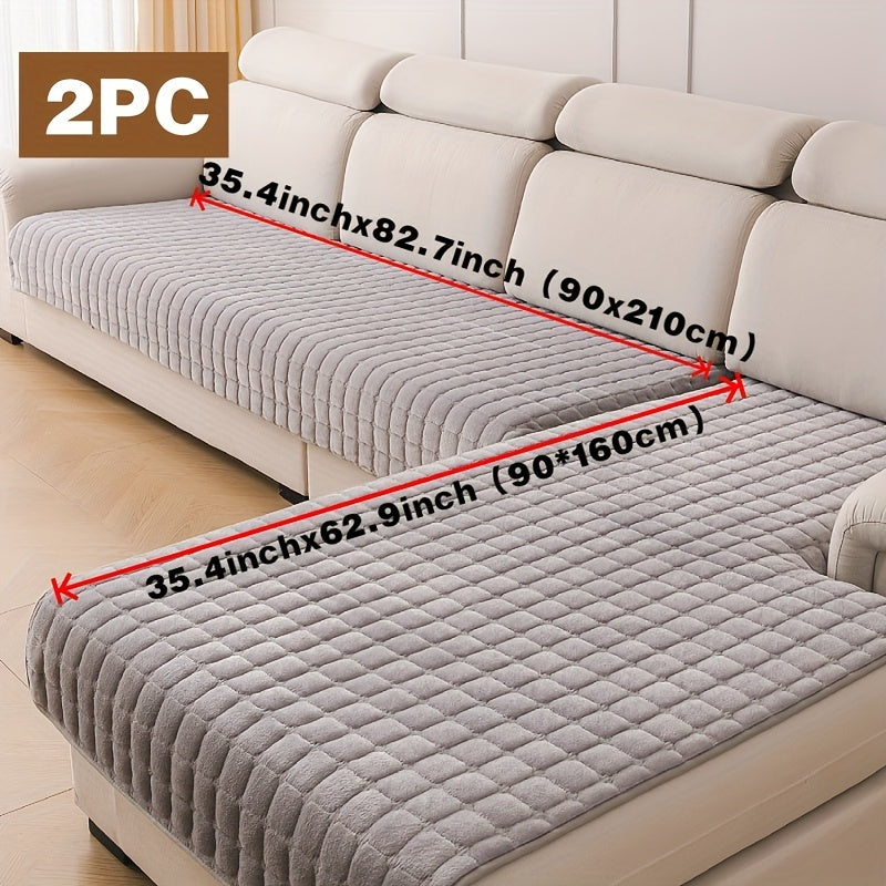 Flannel Sofa Cushion 2pcs Flannel Square Grid Sofa Cushion | Universal for All Seasons, Anti Slip Bottom, Suitable for L-shaped Noble Consort Combination Sofa Protection Decoration