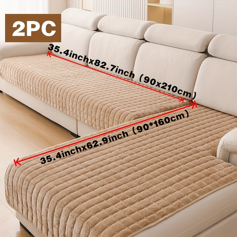 Flannel Sofa Cushion 2pcs Flannel Square Grid Sofa Cushion | Universal for All Seasons, Anti Slip Bottom, Suitable for L-shaped Noble Consort Combination Sofa Protection Decoration