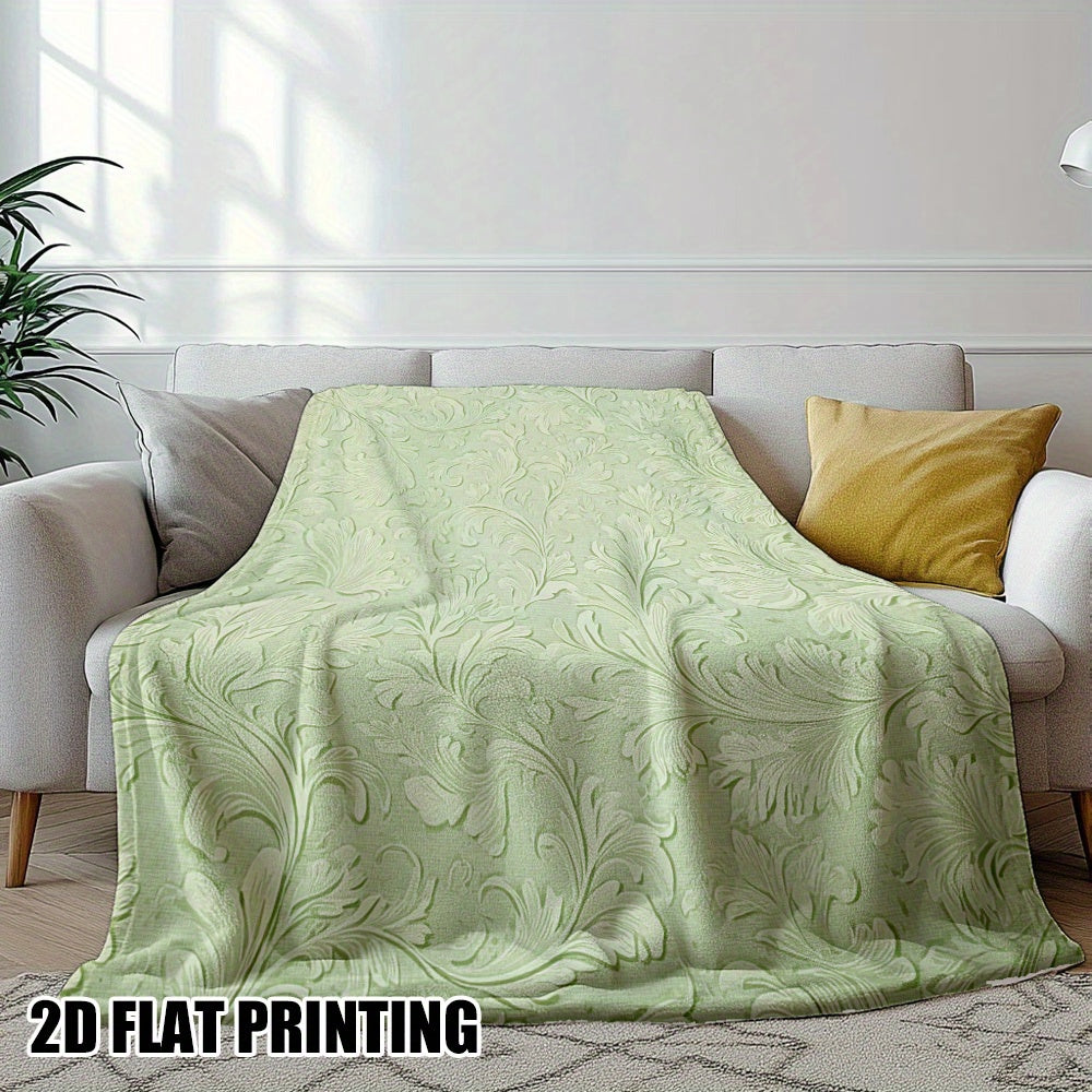1pc a Vintage Floral Throw Blanket Featuring an Elegant Mint Green Design, Made from Ultra-Soft Flannel. This Decorative Cover Is Perfect for Couches And Beds, Making It a Luxurious Gift for Any Season
