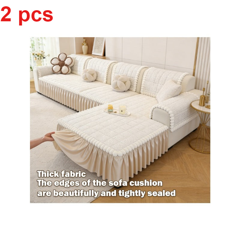 2pcs Non-Slip Sofa Cushion, Layered Polyester Thickened Sofa Cover, Pet-Friendly Warm Seat Pad for Autumn\u002FWinter Season, Home Decor, Suitable for 1\u002F2\u002F3\u002F4-Seater Sofas in Living Room, Dining Area, or Office