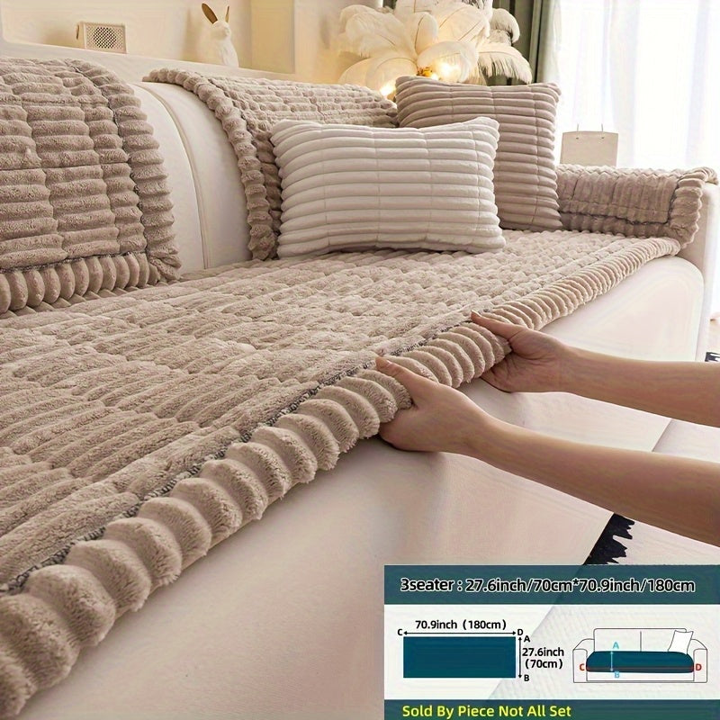 1pc Bohemian Style Solid Color Plush Thickened Sofa Cushion, Pet Friendly, Machine Washable, Non-Slip, Suitable for All Kinds of Sofa Home Protection Decoration