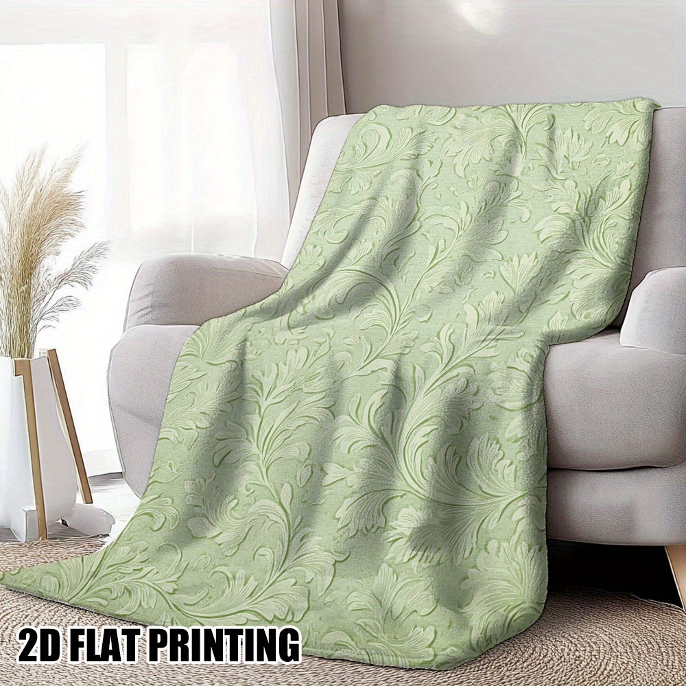 1pc a Vintage Floral Throw Blanket Featuring an Elegant Mint Green Design, Made from Ultra-Soft Flannel. This Decorative Cover Is Perfect for Couches And Beds, Making It a Luxurious Gift for Any Season
