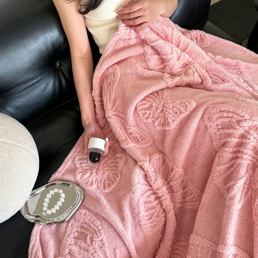 1pc 3D Butterfly Tufted Blanket, Spring And Summer Flannel Fleece Blanket, Bed, Lunch Nap, Couch, Air Conditioning & Office Blanket | Perfect Gift for Women, Men | Available All Seasons | Machine Washable