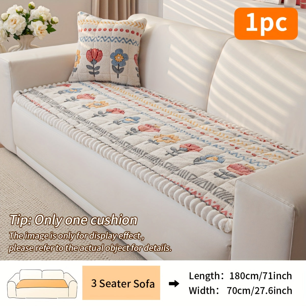 1pc Filled And Thickened Quilted Sofa Cushion with Spring White Flower Pattern, Including A Layered Polyester Shu Velveteen Thick Plush Sofa Cover, with Anti Slip Points On The Back for Use As A Floor Cushion And Living Room Sofa Decoration.