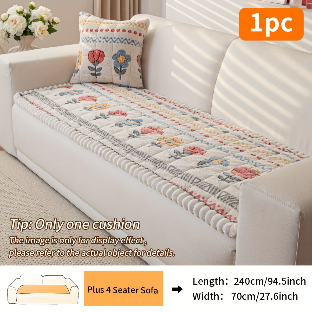 1pc Filled And Thickened Quilted Sofa Cushion with Spring White Flower Pattern, Including A Layered Polyester Shu Velveteen Thick Plush Sofa Cover, with Anti Slip Points On The Back for Use As A Floor Cushion And Living Room Sofa Decoration.