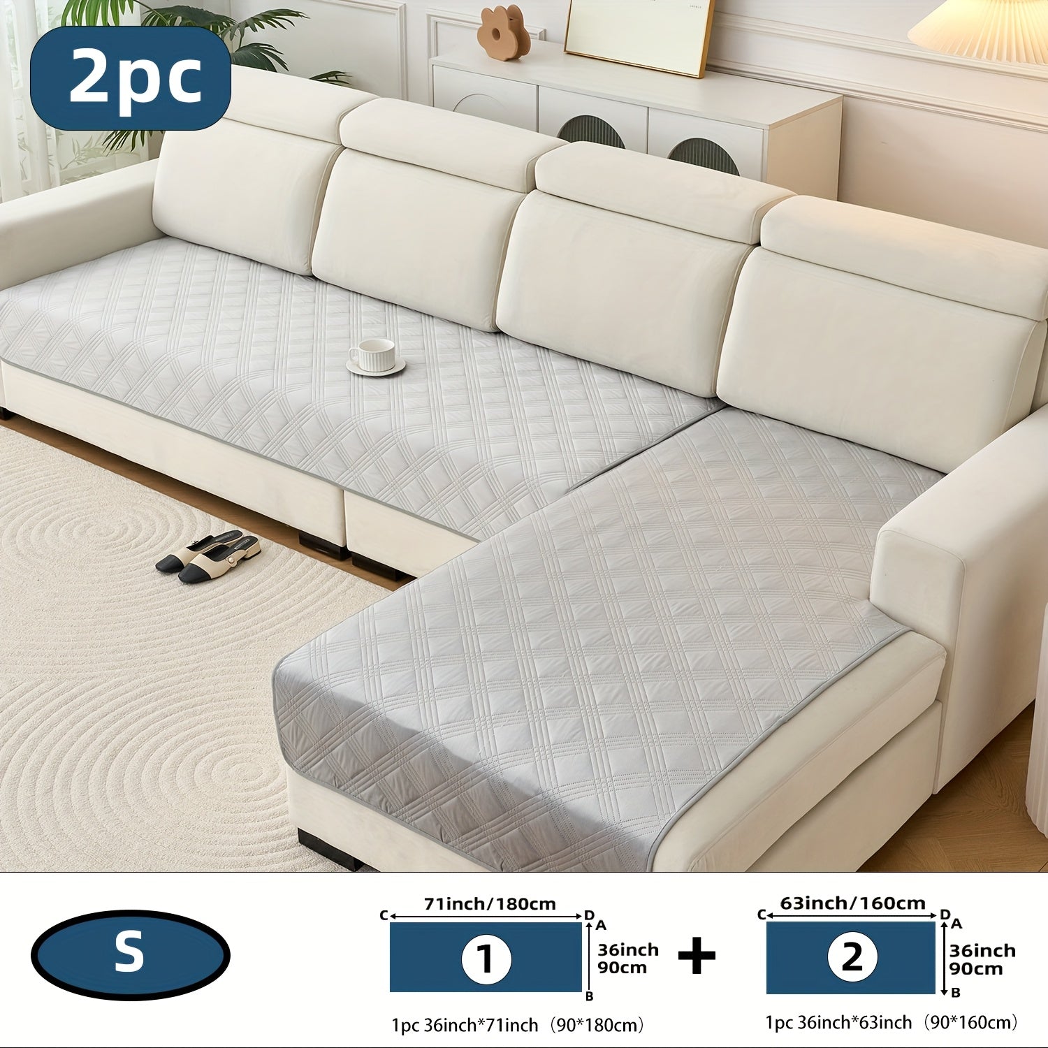 2pcs Modern Plaid Soundwave technology Embossed Sofa Cushion Compatible for L-Shaped Sofas - Scratch-Resistant, Anti-Slip Pet-Friendly & Couch Pads, Easy-Clean Cover (Machine Washable) Preserves Furniture Cleanliness, Upgrade