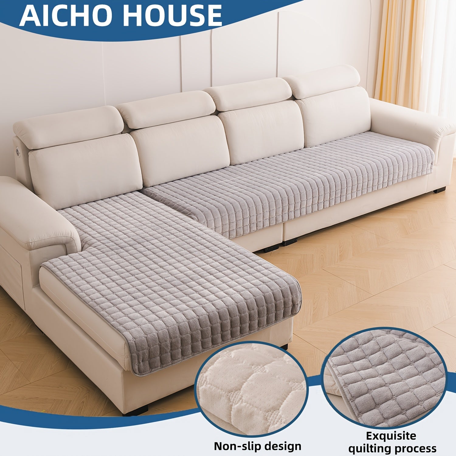 Flannel Sofa Cushion 2pcs Flannel Square Grid Sofa Cushion | Universal for All Seasons, Anti Slip Bottom, Suitable for L-shaped Noble Consort Combination Sofa Protection Decoration