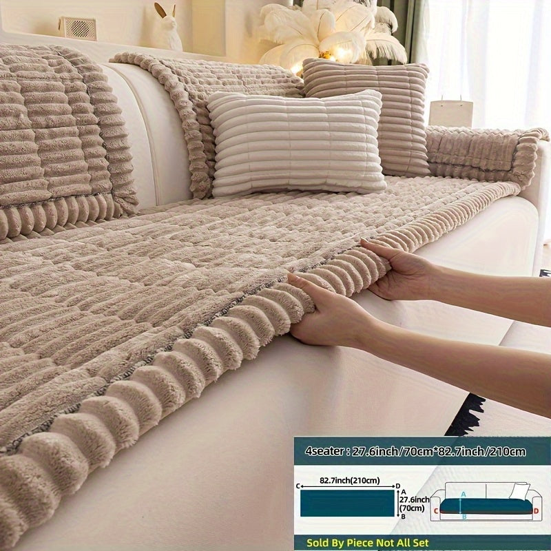 1pc Bohemian Style Solid Color Plush Thickened Sofa Cushion, Pet Friendly, Machine Washable, Non-Slip, Suitable for All Kinds of Sofa Home Protection Decoration