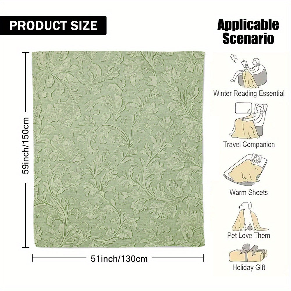 1pc a Vintage Floral Throw Blanket Featuring an Elegant Mint Green Design, Made from Ultra-Soft Flannel. This Decorative Cover Is Perfect for Couches And Beds, Making It a Luxurious Gift for Any Season