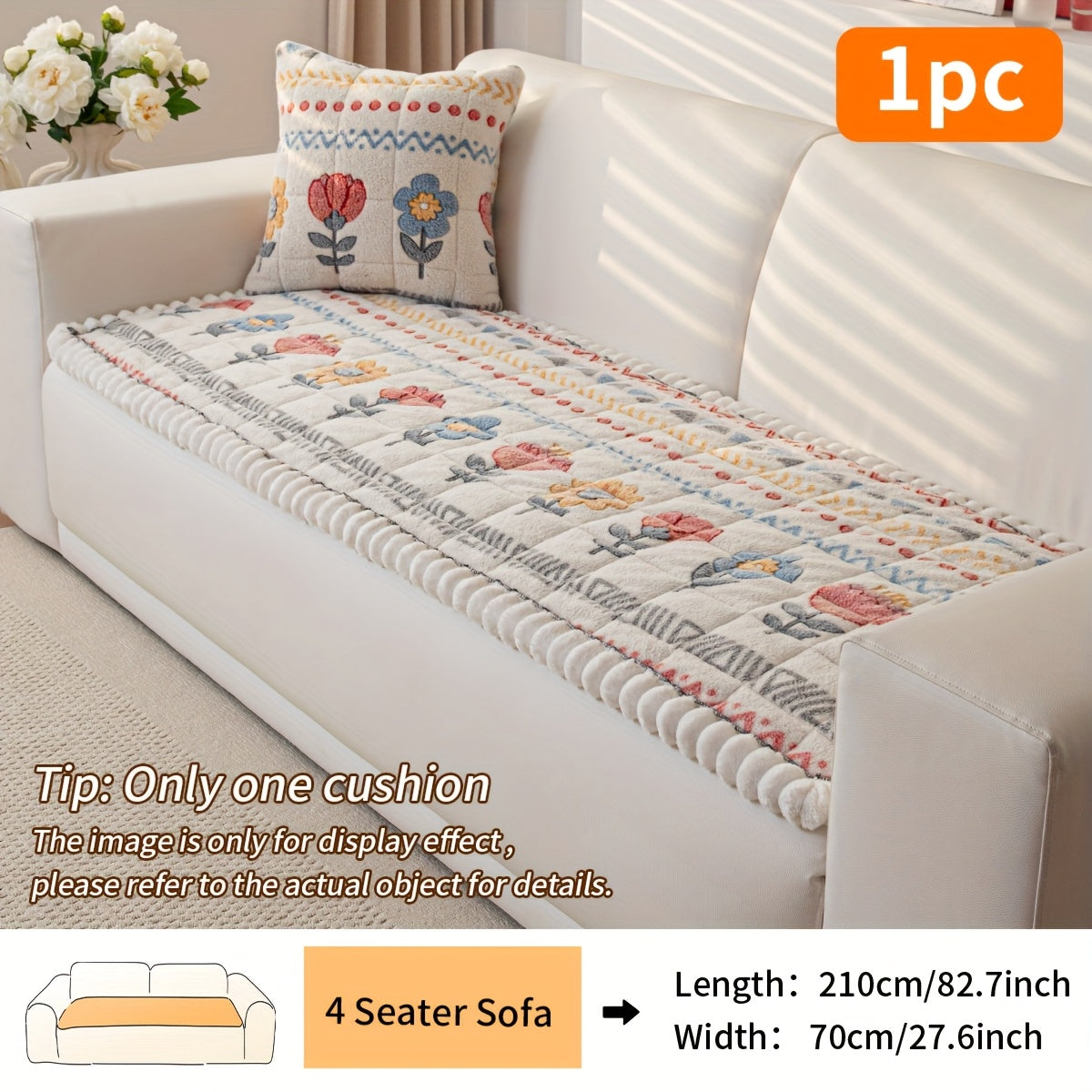1pc Filled And Thickened Quilted Sofa Cushion with Spring White Flower Pattern, Including A Layered Polyester Shu Velveteen Thick Plush Sofa Cover, with Anti Slip Points On The Back for Use As A Floor Cushion And Living Room Sofa Decoration.