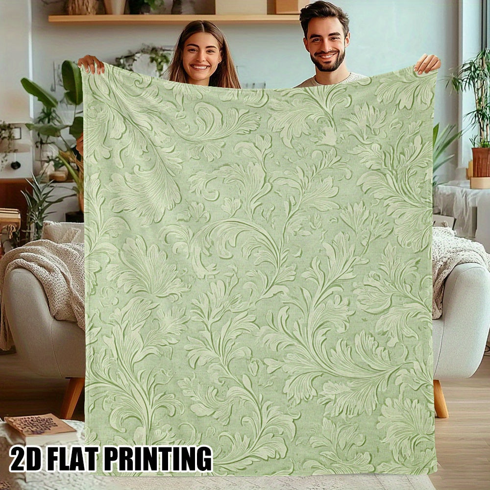 1pc a Vintage Floral Throw Blanket Featuring an Elegant Mint Green Design, Made from Ultra-Soft Flannel. This Decorative Cover Is Perfect for Couches And Beds, Making It a Luxurious Gift for Any Season