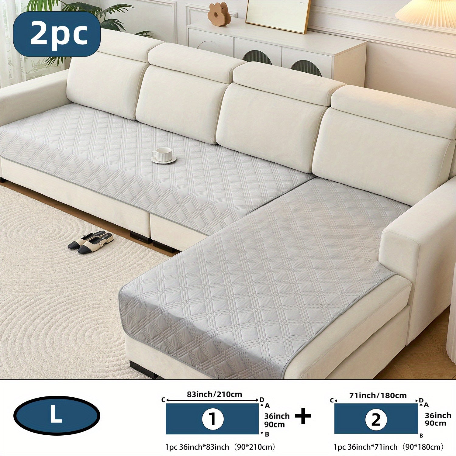 2pcs Modern Plaid Soundwave technology Embossed Sofa Cushion Compatible for L-Shaped Sofas - Scratch-Resistant, Anti-Slip Pet-Friendly & Couch Pads, Easy-Clean Cover (Machine Washable) Preserves Furniture Cleanliness, Upgrade