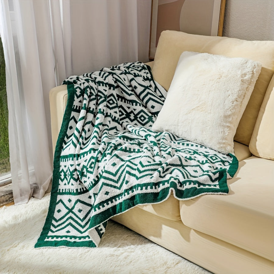 1pc Luxury Ultra-Soft Throw Blanket with Contemporary Geometric Jacquard Weave - Heavyweight 400-450gsm Bedspread Suitable for Sofa, Bed, Camping & Travel - All-Season Bed Cover in Golden (30s Thread Count)