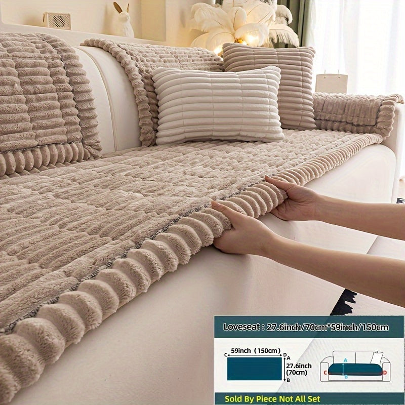 1pc Bohemian Style Solid Color Plush Thickened Sofa Cushion, Pet Friendly, Machine Washable, Non-Slip, Suitable for All Kinds of Sofa Home Protection Decoration