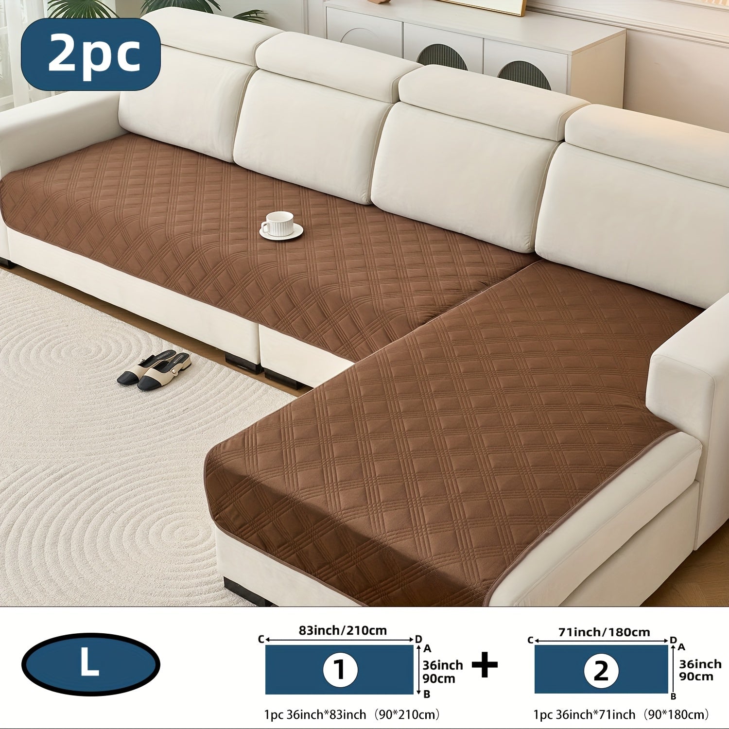 2pcs Modern Plaid Soundwave technology Embossed Sofa Cushion Compatible for L-Shaped Sofas - Scratch-Resistant, Anti-Slip Pet-Friendly & Couch Pads, Easy-Clean Cover (Machine Washable) Preserves Furniture Cleanliness, Upgrade