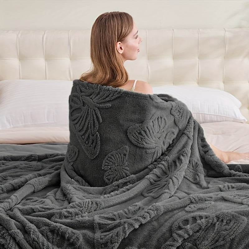 1pc 3D Butterfly Tufted Blanket, Spring And Summer Flannel Fleece Blanket, Bed, Lunch Nap, Couch, Air Conditioning & Office Blanket | Perfect Gift for Women, Men | Available All Seasons | Machine Washable