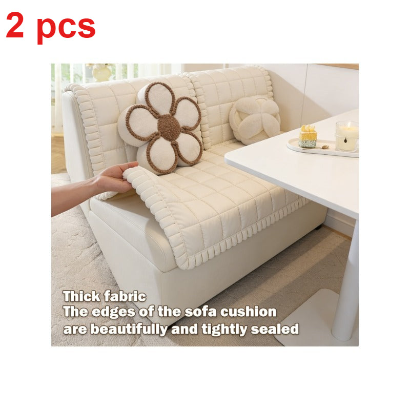 2pcs Non-Slip Sofa Cushion, Layered Polyester Thickened Sofa Cover, Pet-Friendly Warm Seat Pad for Autumn\u002FWinter Season, Home Decor, Suitable for 1\u002F2\u002F3\u002F4-Seater Sofas in Living Room, Dining Area, or Office