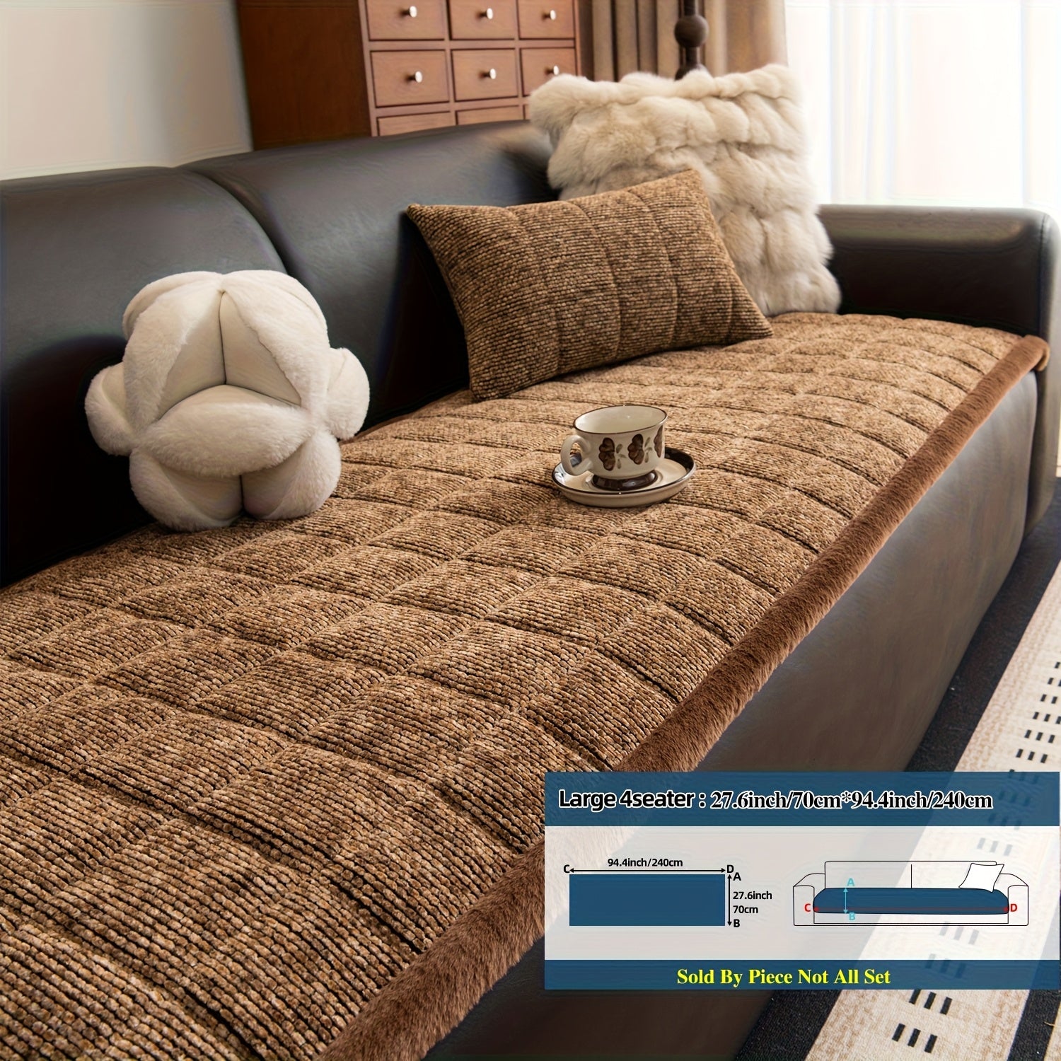 1pc Retro Plaid Thick Chenille Sofa Cushion, Multi-color Optional, Non-slip, Wear-resistant, Skin-friendly And Breathable, to Create A Retro High-end Comfortable Corner for The Living Room