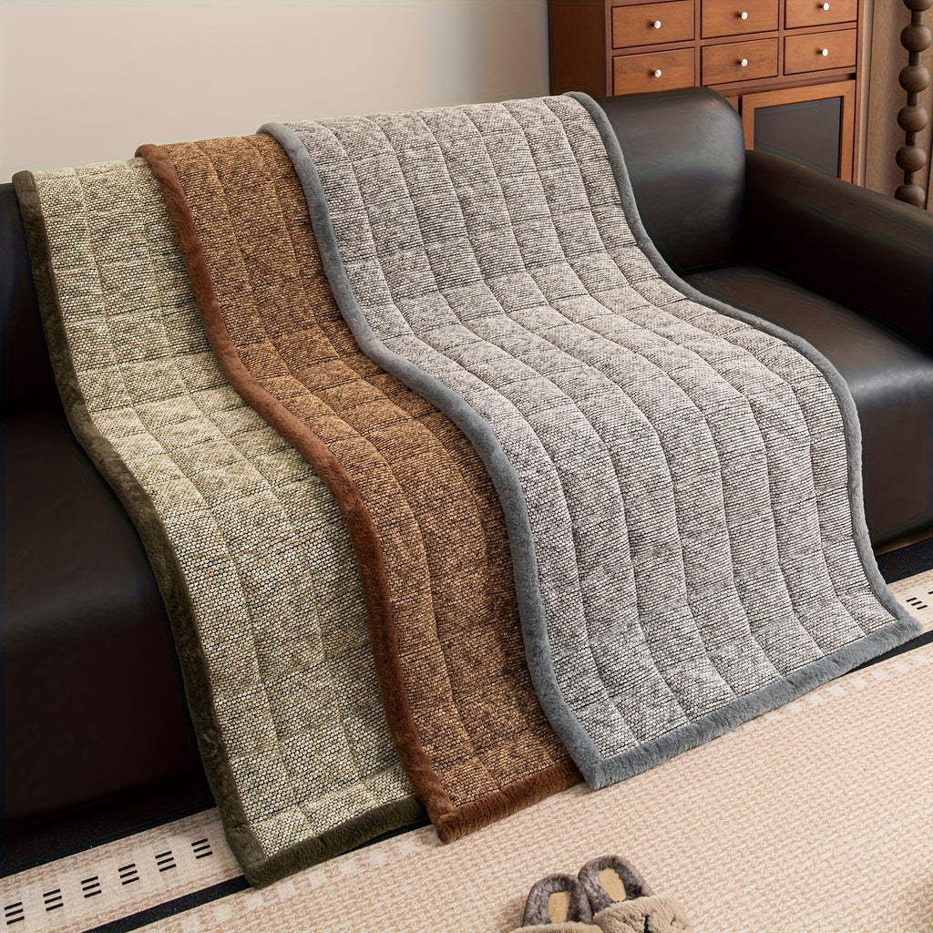 1pc Retro Plaid Thick Chenille Sofa Cushion, Multi-color Optional, Non-slip, Wear-resistant, Skin-friendly And Breathable, to Create A Retro High-end Comfortable Corner for The Living Room