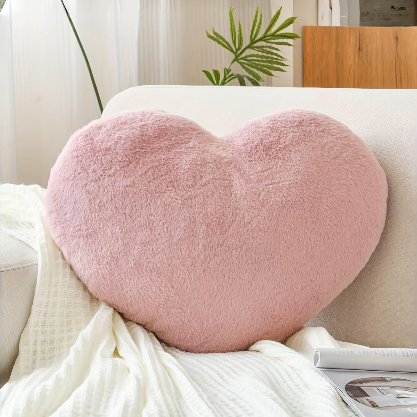 Soft Pink Heart-Shaped Faux Fleece Pillow | Machine Washable Polyester for Indoor, Ideal Valentine Day Gift for Both Men And Women
