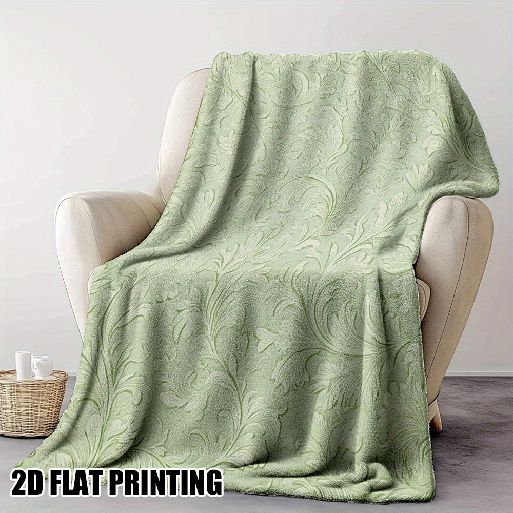 1pc a Vintage Floral Throw Blanket Featuring an Elegant Mint Green Design, Made from Ultra-Soft Flannel. This Decorative Cover Is Perfect for Couches And Beds, Making It a Luxurious Gift for Any Season