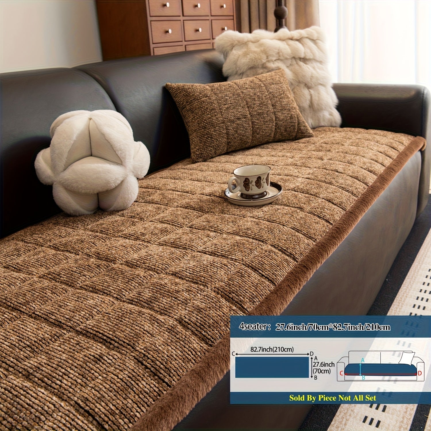 1pc Retro Plaid Thick Chenille Sofa Cushion, Multi-color Optional, Non-slip, Wear-resistant, Skin-friendly And Breathable, to Create A Retro High-end Comfortable Corner for The Living Room