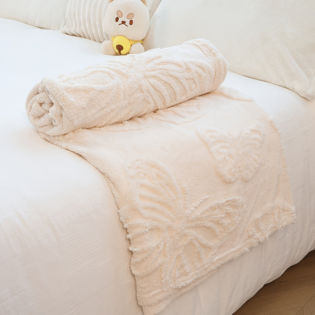 1pc 3D Butterfly Tufted Blanket, Spring And Summer Flannel Fleece Blanket, Bed, Lunch Nap, Couch, Air Conditioning & Office Blanket | Perfect Gift for Women, Men | Available All Seasons | Machine Washable