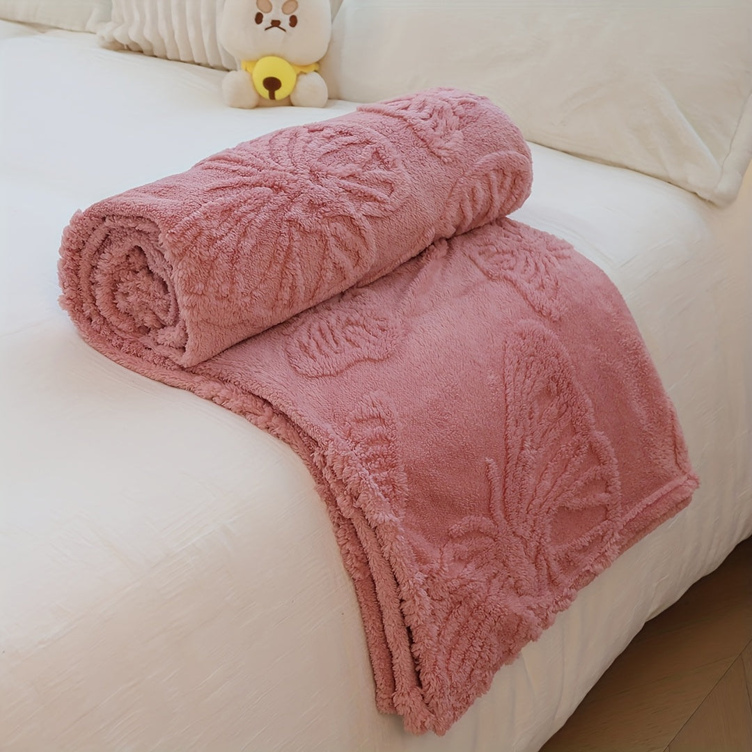 1pc 3D Butterfly Tufted Blanket, Spring And Summer Flannel Fleece Blanket, Bed, Lunch Nap, Couch, Air Conditioning & Office Blanket | Perfect Gift for Women, Men | Available All Seasons | Machine Washable