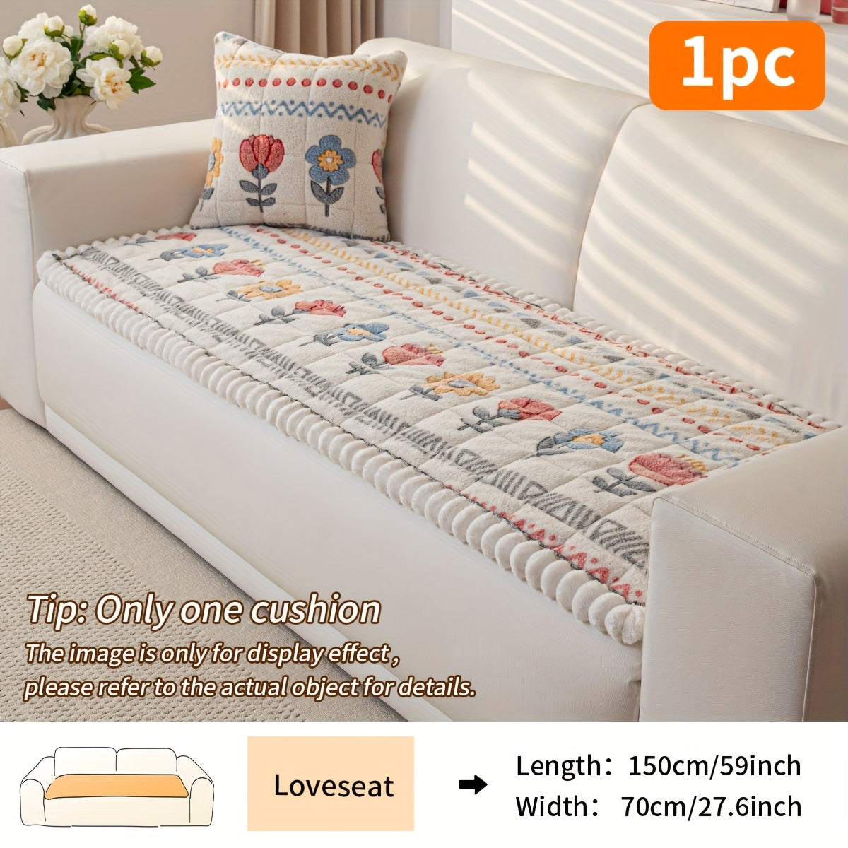 1pc Filled And Thickened Quilted Sofa Cushion with Spring White Flower Pattern, Including A Layered Polyester Shu Velveteen Thick Plush Sofa Cover, with Anti Slip Points On The Back for Use As A Floor Cushion And Living Room Sofa Decoration.