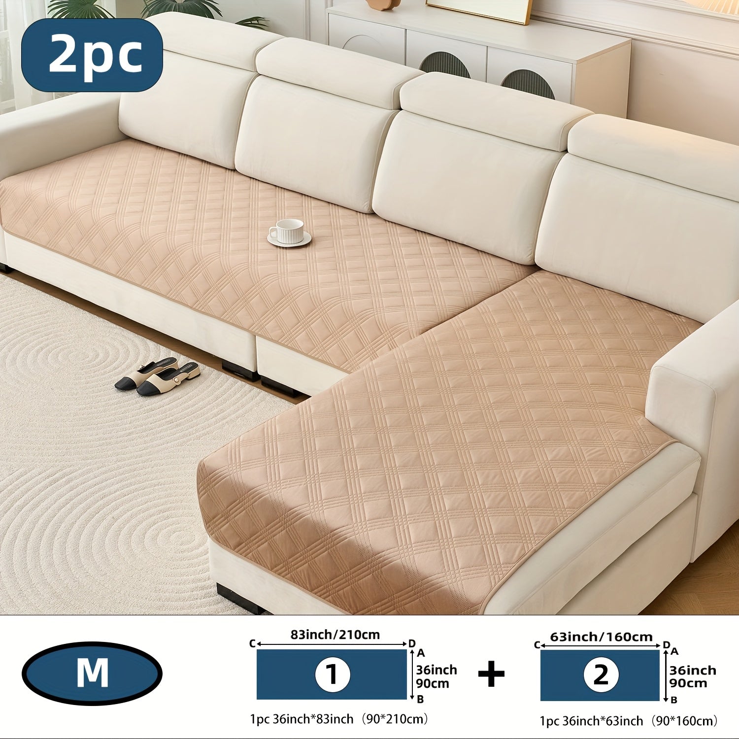 2pcs Modern Plaid Soundwave technology Embossed Sofa Cushion Compatible for L-Shaped Sofas - Scratch-Resistant, Anti-Slip Pet-Friendly & Couch Pads, Easy-Clean Cover (Machine Washable) Preserves Furniture Cleanliness, Upgrade