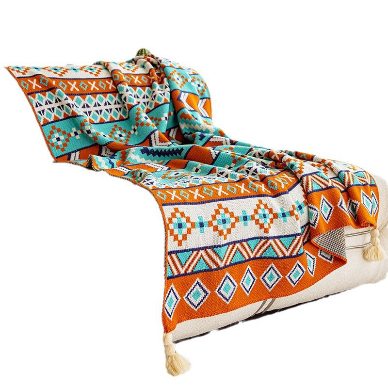 Vintage Bohemian Sofa Blanket Office Nap Thickened Air Conditioning Blanket Single Shawl Mini Blanket