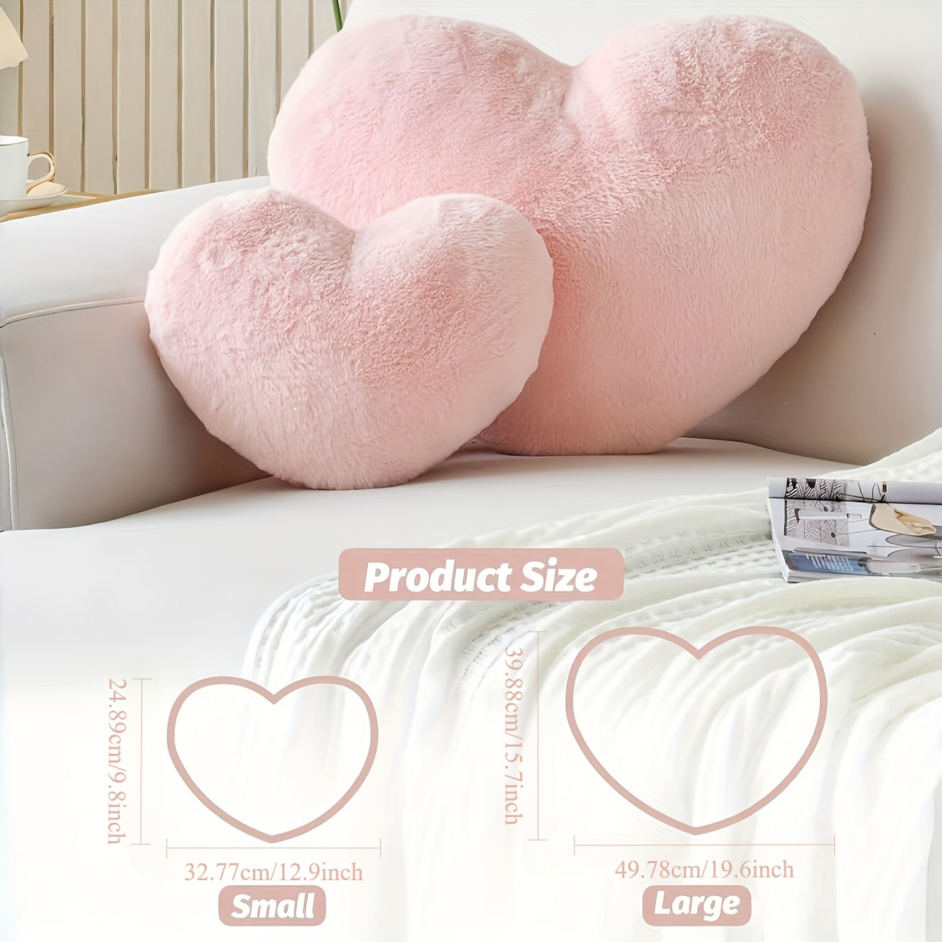 Soft Pink Heart-Shaped Faux Fleece Pillow | Machine Washable Polyester for Indoor, Ideal Valentine Day Gift for Both Men And Women