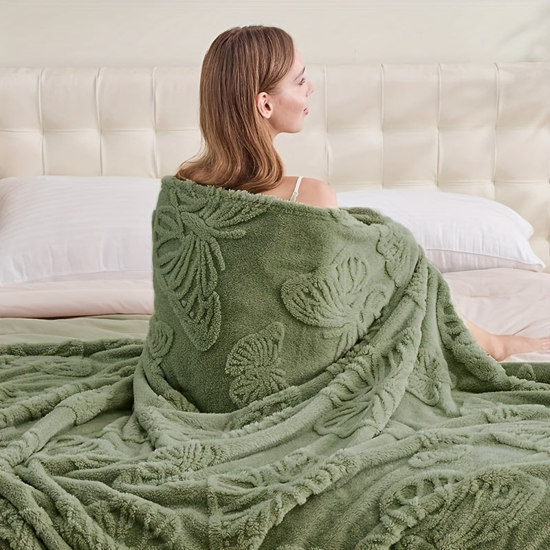 1pc 3D Butterfly Tufted Blanket, Spring And Summer Flannel Fleece Blanket, Bed, Lunch Nap, Couch, Air Conditioning & Office Blanket | Perfect Gift for Women, Men | Available All Seasons | Machine Washable