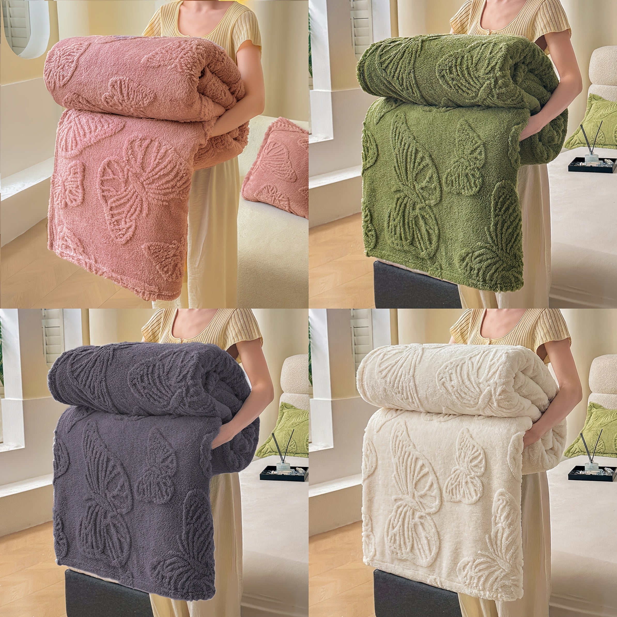 1pc 3D Butterfly Tufted Blanket, Spring And Summer Flannel Fleece Blanket, Bed, Lunch Nap, Couch, Air Conditioning & Office Blanket | Perfect Gift for Women, Men | Available All Seasons | Machine Washable