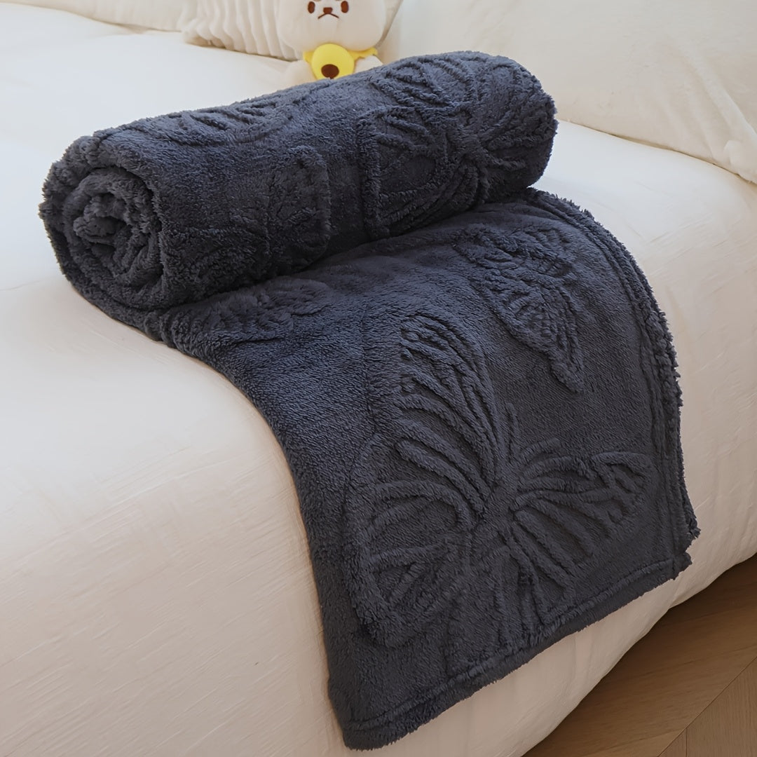 1pc 3D Butterfly Tufted Blanket, Spring And Summer Flannel Fleece Blanket, Bed, Lunch Nap, Couch, Air Conditioning & Office Blanket | Perfect Gift for Women, Men | Available All Seasons | Machine Washable